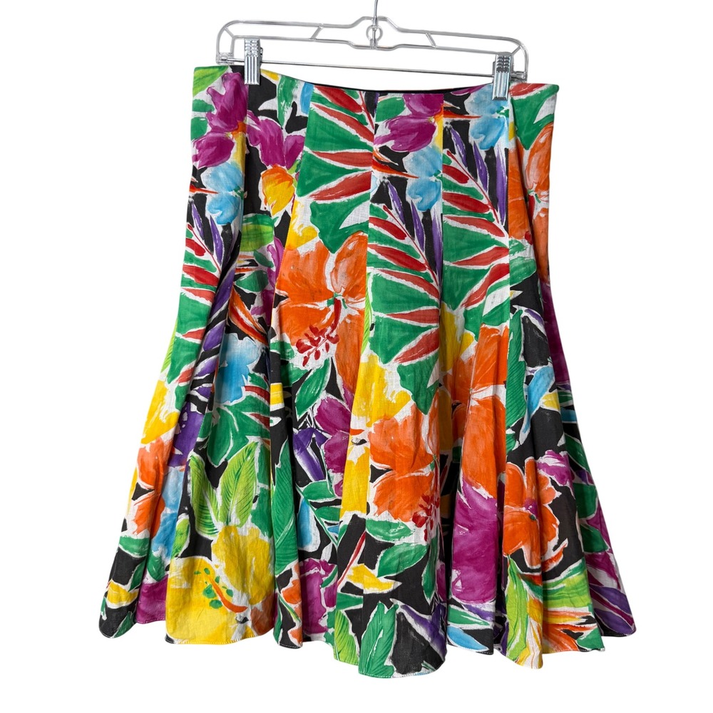 Lauren Ralph Lauren Skirt Womens 8 Multicolor Tropical Floral Cotton A Line